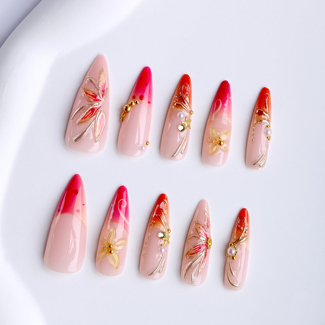 Elegant Artificial Nails with Floral Design Kalsten