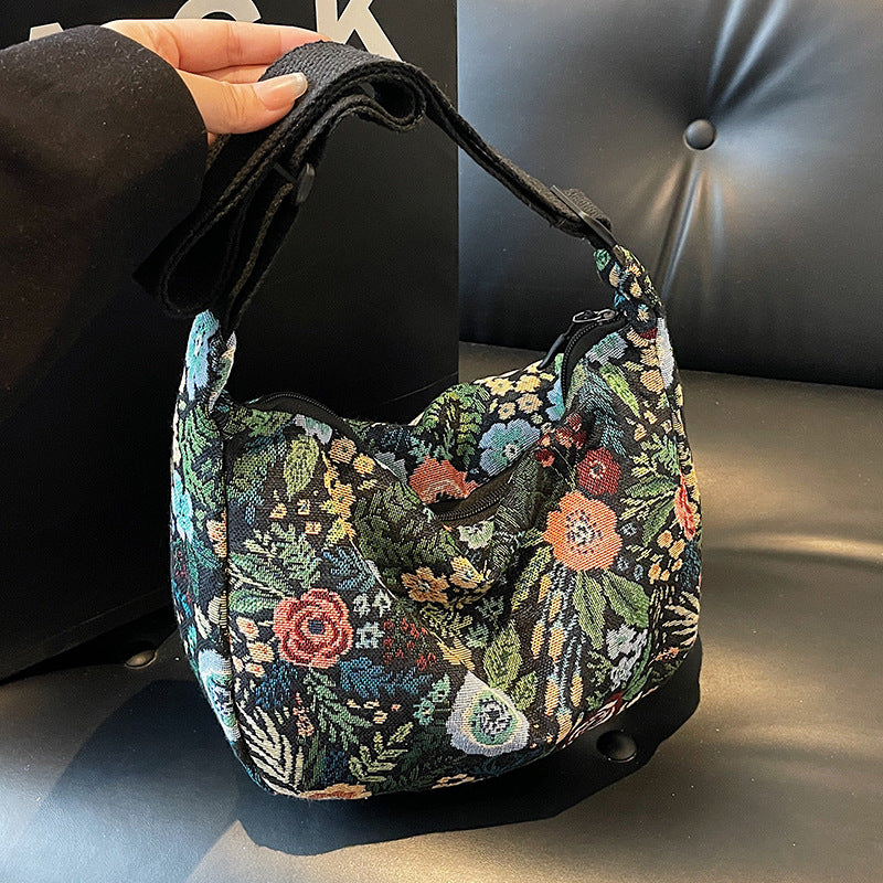 Floral Patterned Canvas Shoulder Bag