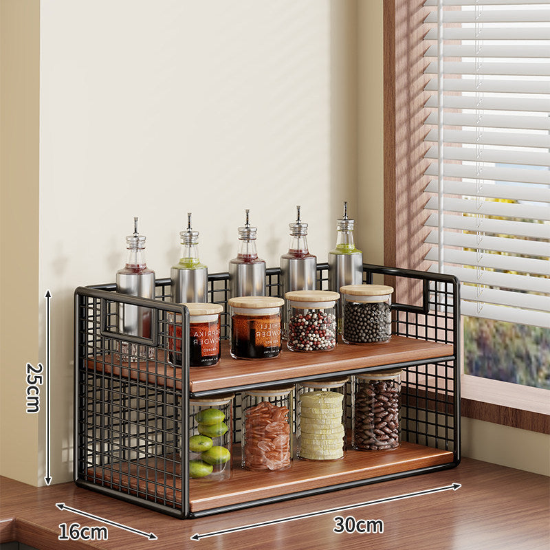 Compact Two-Tier Metal Grid Countertop Spice and Pantry Jar Organizer