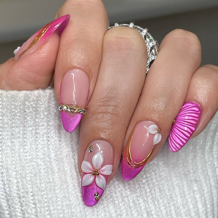 Floral Embellished Press-On Nails