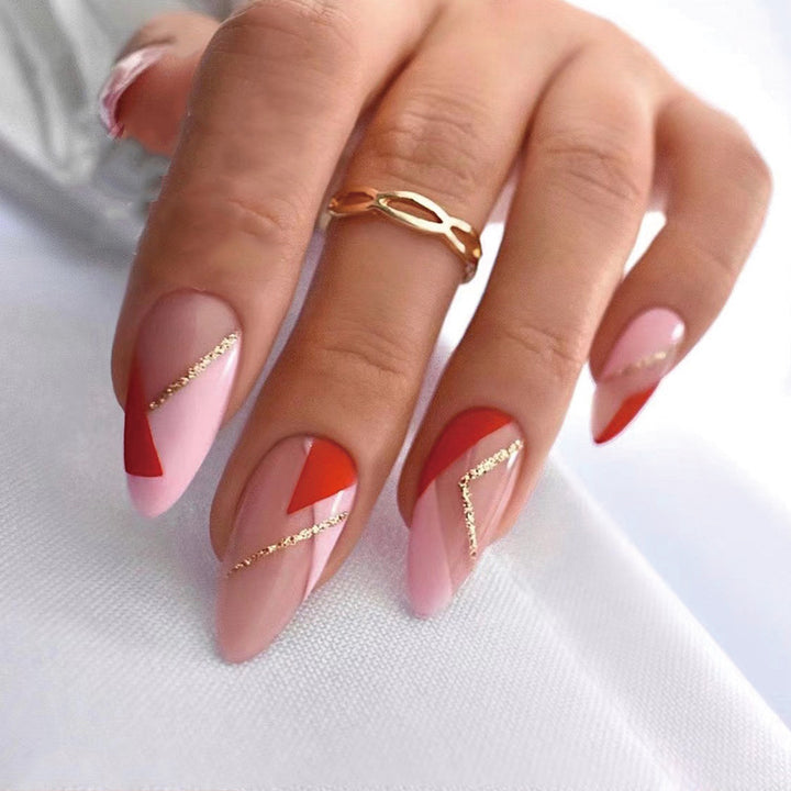 Artful nail art with geometric accents and metallic details Kalsten
