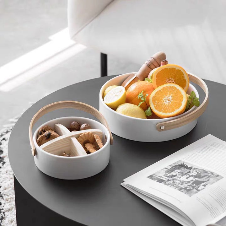 Multipurpose serving basket with carrying handle and interior divider