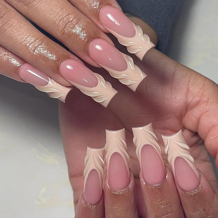 Artful Nail Extensions with Elegant Leaf Designs Kalsten