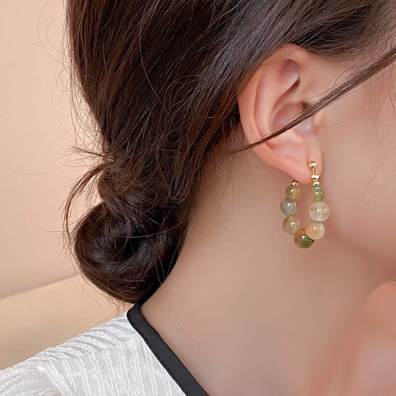 Elegant Stone Beaded Hoop Earrings Kalsten
