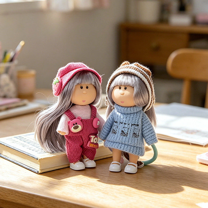 Hooded Doll Bag Charm Keychain with Denim Outfit & Loop Strap Kalsten
