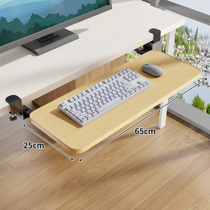 Clamp-Mounted Under-Desk Adjustable Bamboo Keyboard Tray