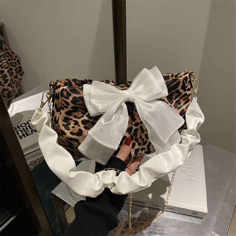 Leopard Print Bow Accent Handbag