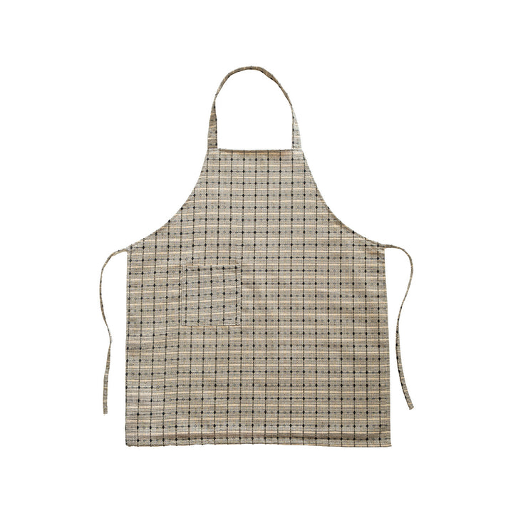 Cotton apron with checkered linen look, adjustable neck strap and large front pocket