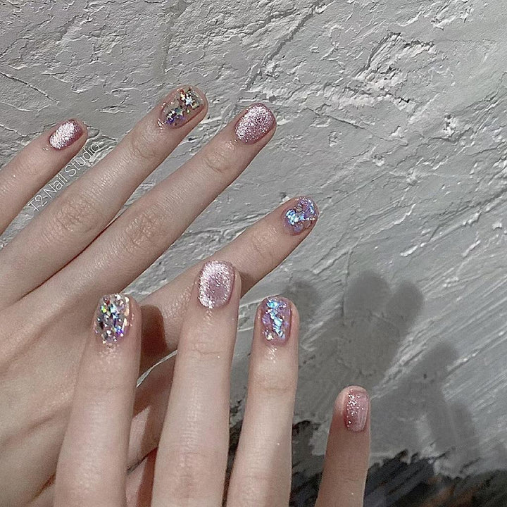 Glittery Press-On Nail Set with Artistic Foil Design Kalsten