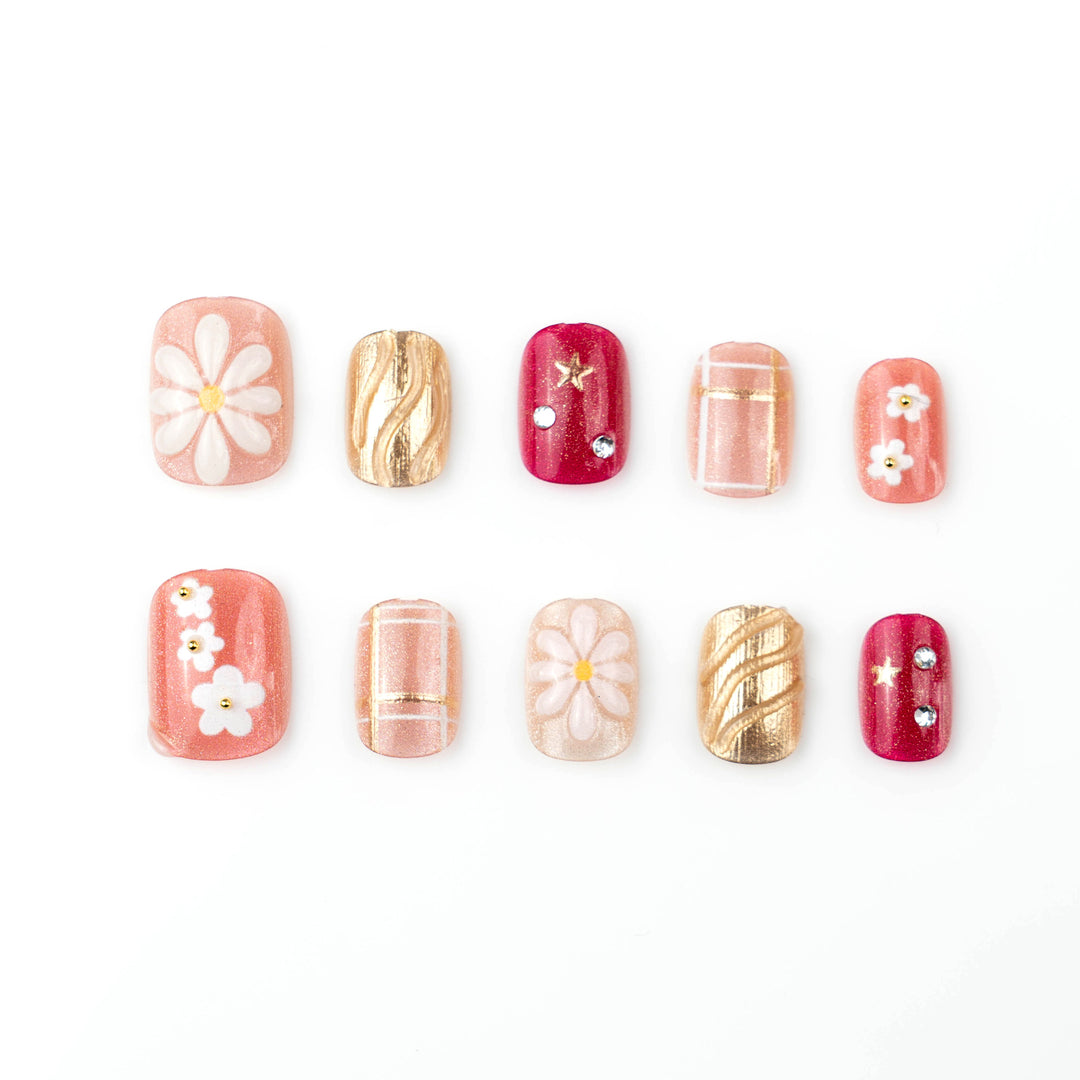 Elegant Floral-Themed Press-On Nail Art Set