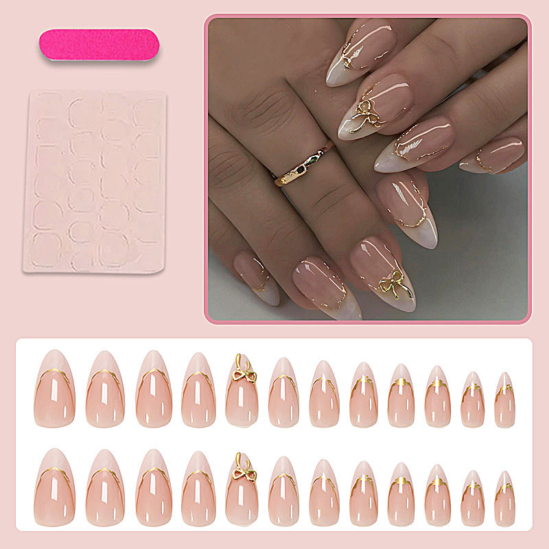 Acrylic Nail Set with Elegant Bows and Glamorous Accent Kalsten