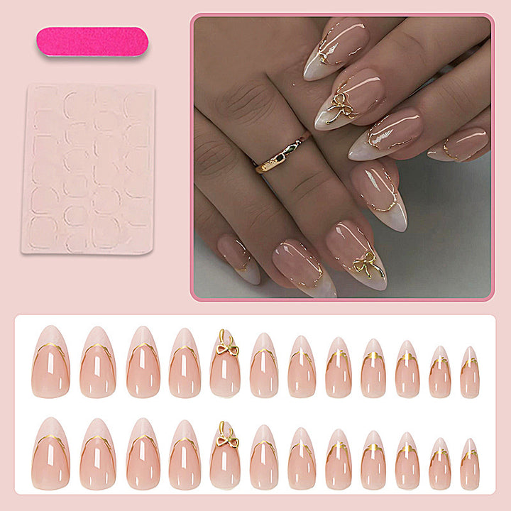 Acrylic Nail Set with Elegant Bows and Glamorous Accent Kalsten