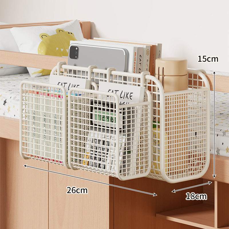 Over-Bed Three-Compartment Metal Mesh Hanging Bedside Organizer Caddy