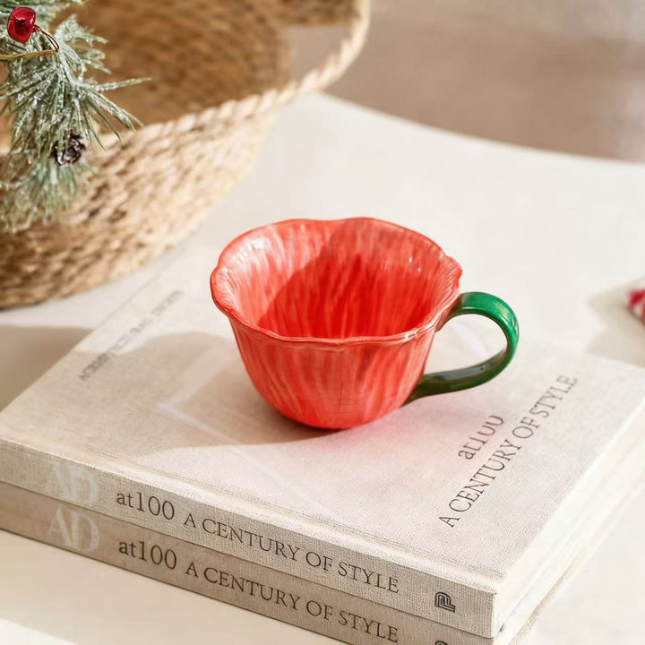 Ceramic mug with saucer in flower shape