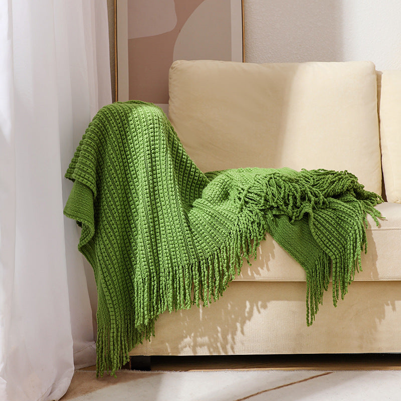 Textured Fringe Knit Throw Blanket Kalsten