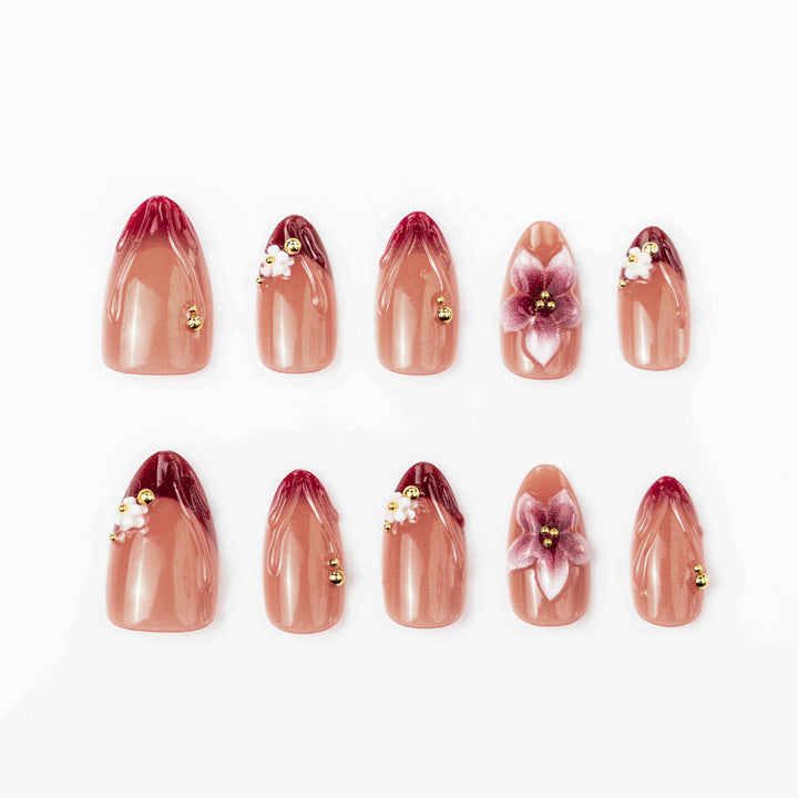 Elegant Floral-Embellished Press-On Nail Art Set Kalsten