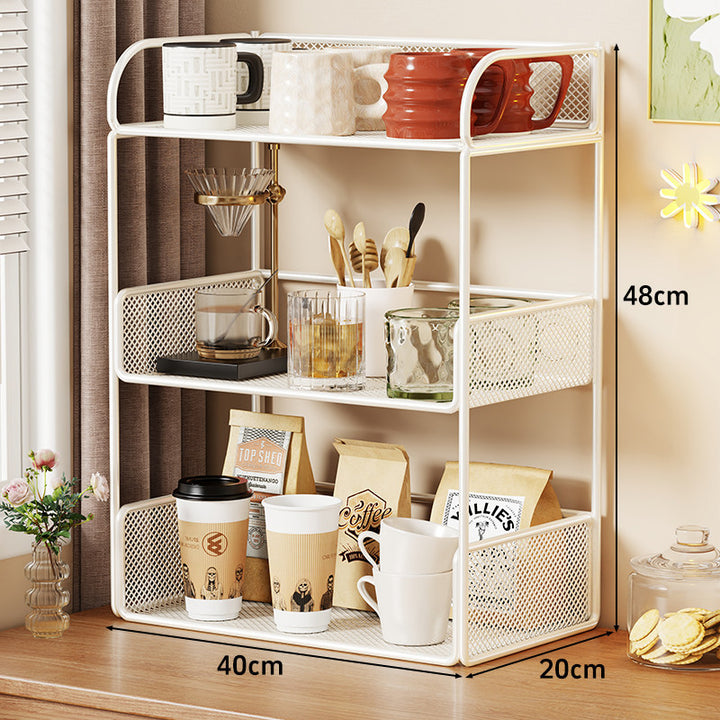 Tiered Metal Mesh Countertop Organizer Shelf with Raised Mesh Sides