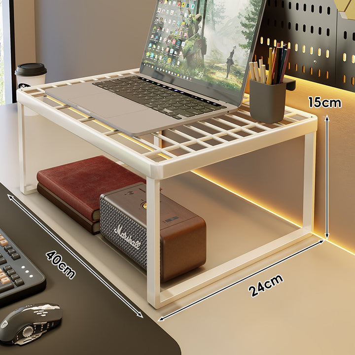 Ventilated Metal Desk Riser Shelf with Open Grid Surface and Under-Storage