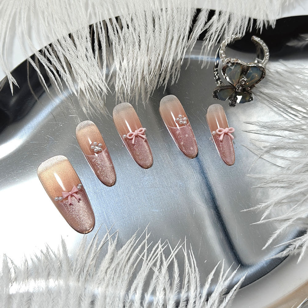 Elegant artificial nails with bows and pearl decoration Kalsten