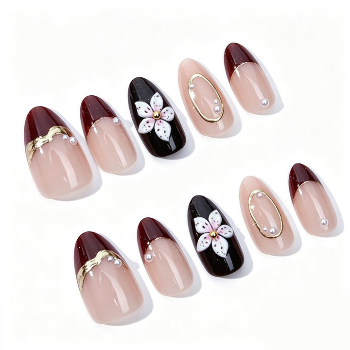 Artificial nail set with elegant flower and glitter details Kalsten