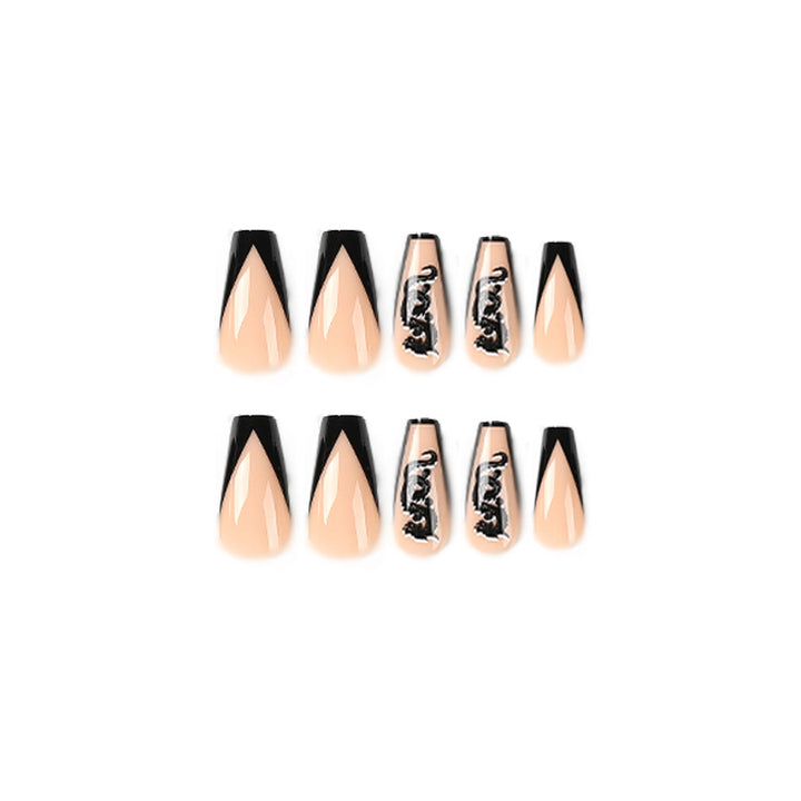 Artistic Nail Art with Black French Tip and Underground Patterns Kalsten