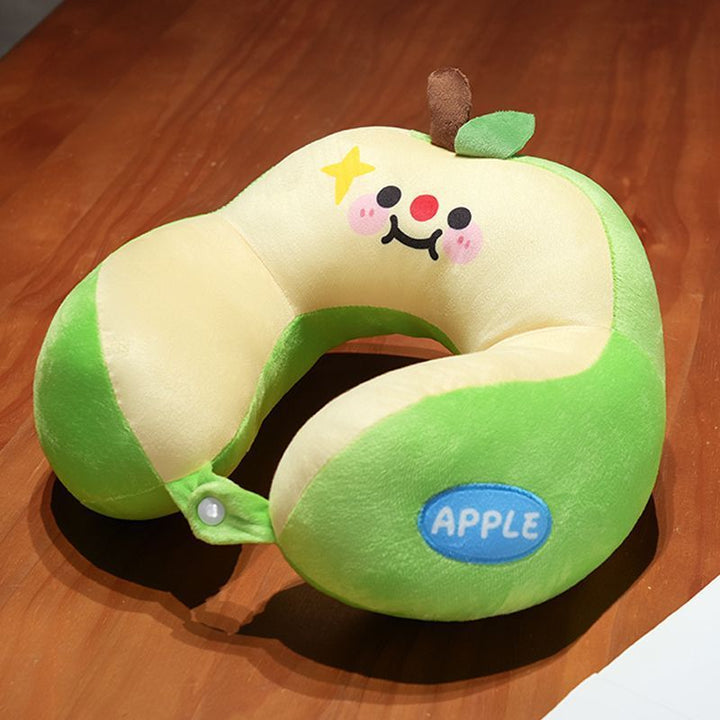 Ergonomic Plush U-Shaped Travel Neck Pillow with Memory Foam and Apple Design