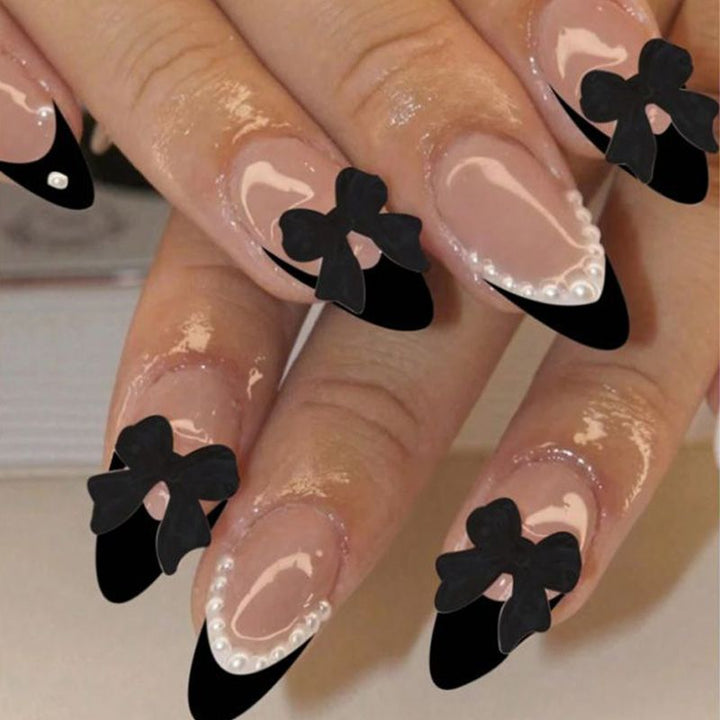 Acrylic Nail Set with Elegant Bows and Glamorous Accent Kalsten