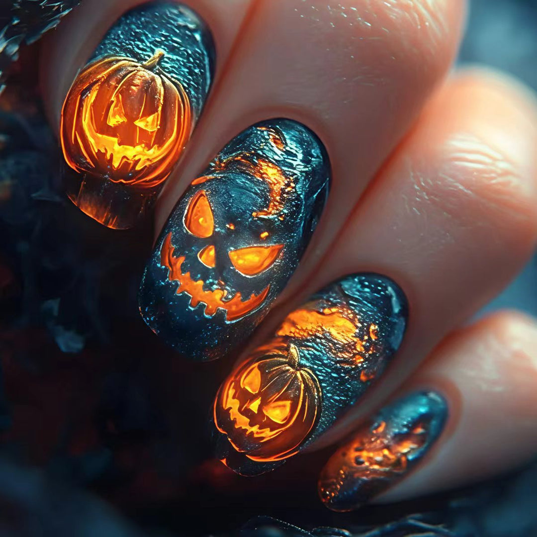 Halloween-Themed 3D Pumpkin Nail Art Kalsten