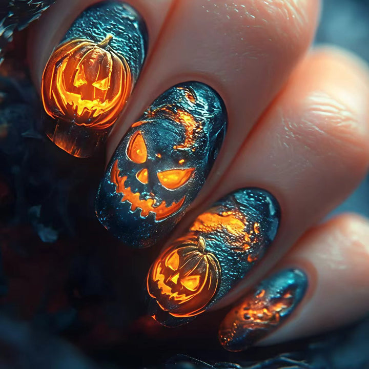 Halloween-Themed 3D Pumpkin Nail Art Kalsten
