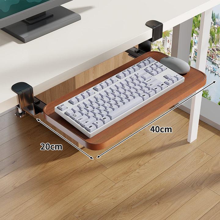 Under-Desk Slide-Out Keyboard Tray Clamp Mount with Ergonomic Wooden Platform