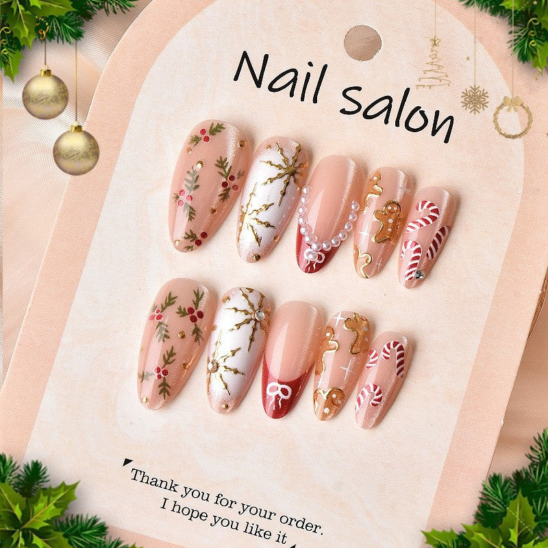 Artificial nail set with elegant Christmas motifs and glitter accents Kalsten