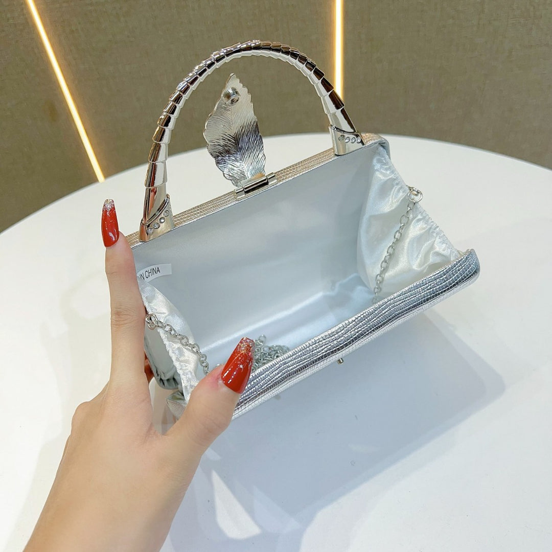 Elegant Leaf-Appliqué Evening Handbag