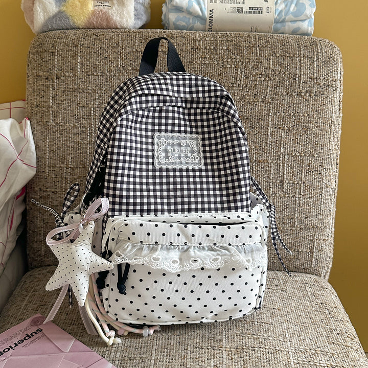 Charming Gingham Print School Backpack Kalsten