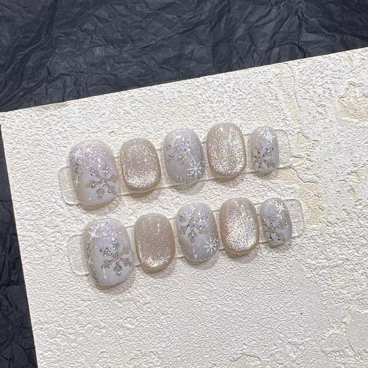 Glittery Press-On Nail Art Set with Snowflake Design Kalsten