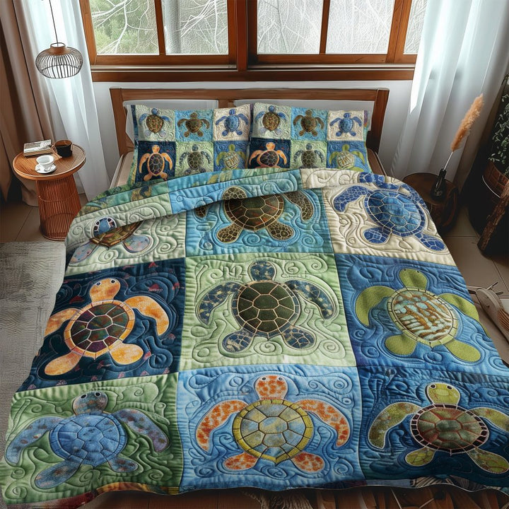 Quilted Ocean Wave Microfiber Comforter Set With Matching Shams And Plush Hypoallergenic Fill