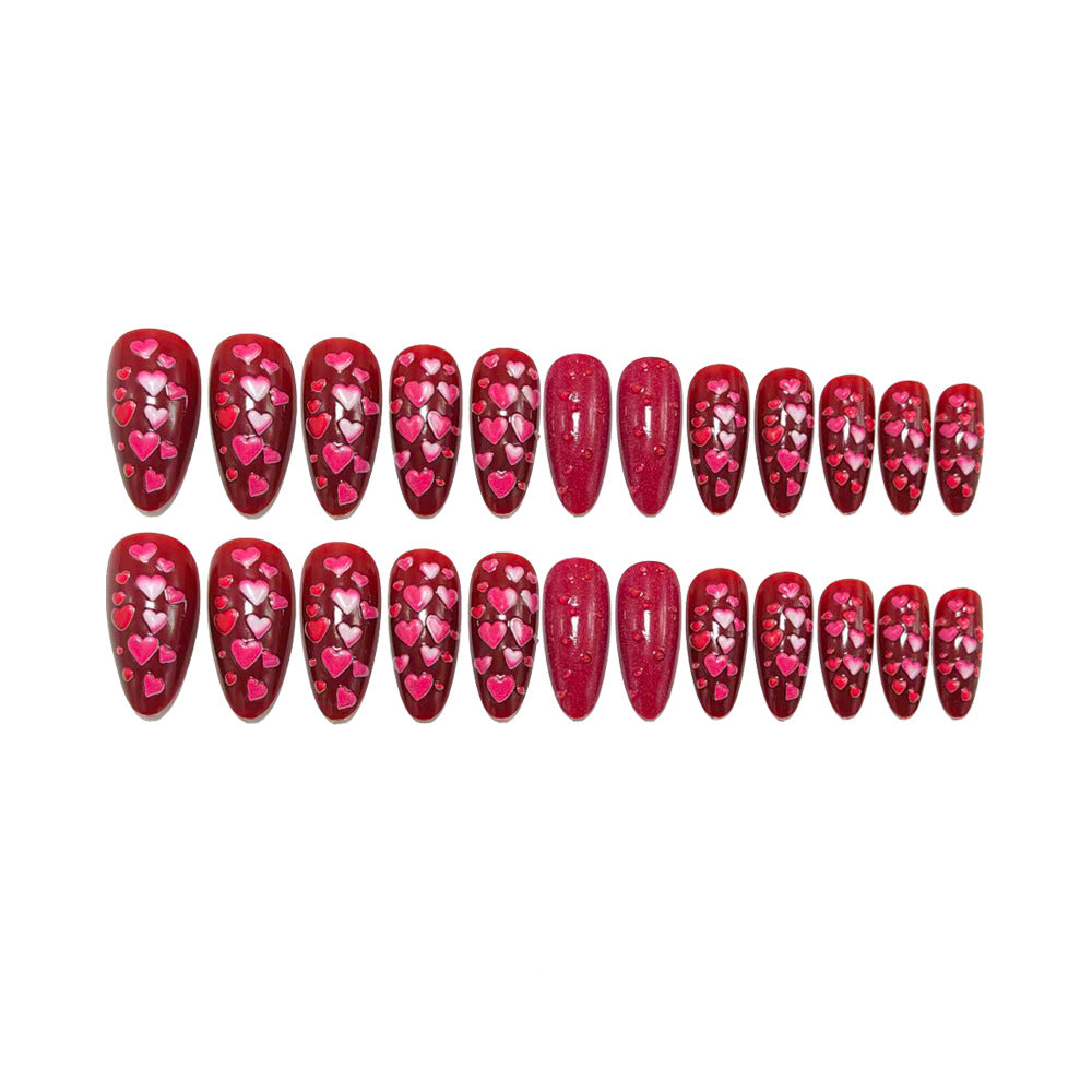 Artificial nails with heart motif and glitter effects Kalsten