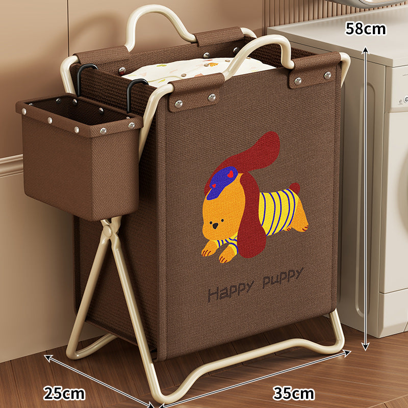 Foldable Canvas Laundry Hamper with Playful Puppy Print and Collapsible Metal Stand