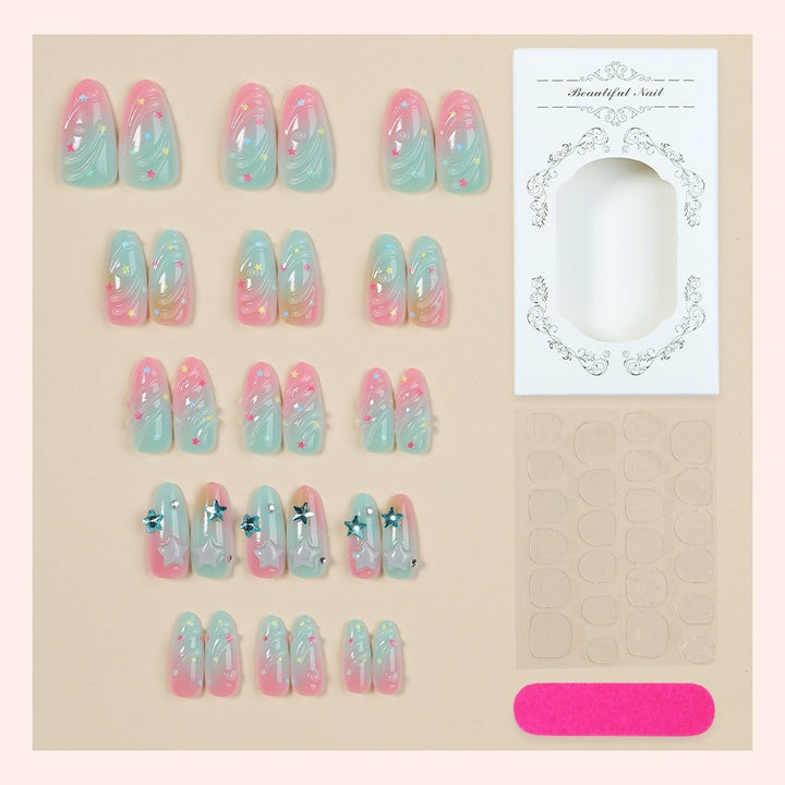 Acrylic nail set with creative star and gradient designs Kalsten