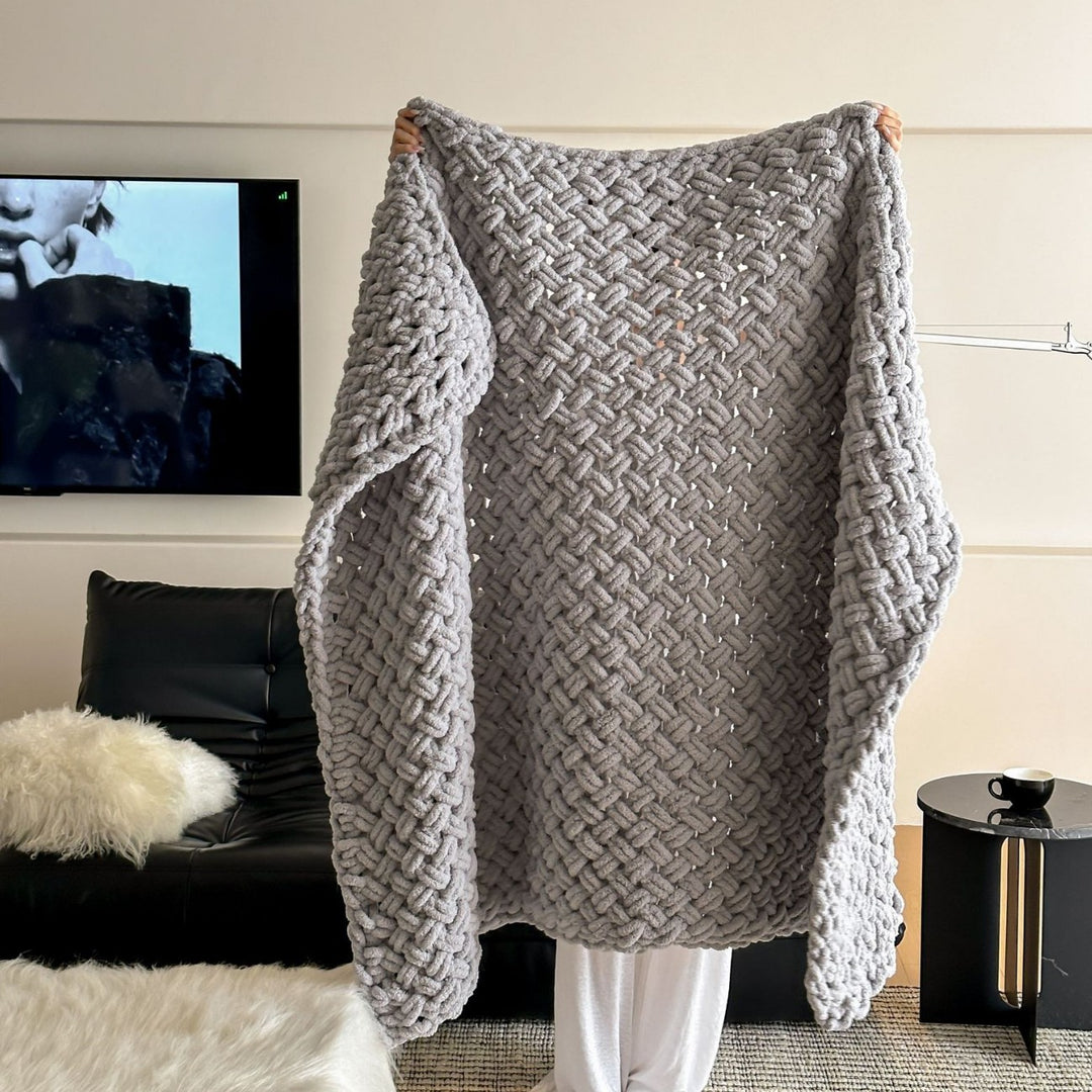loose-knit handmade cuddle blanket made of chenille