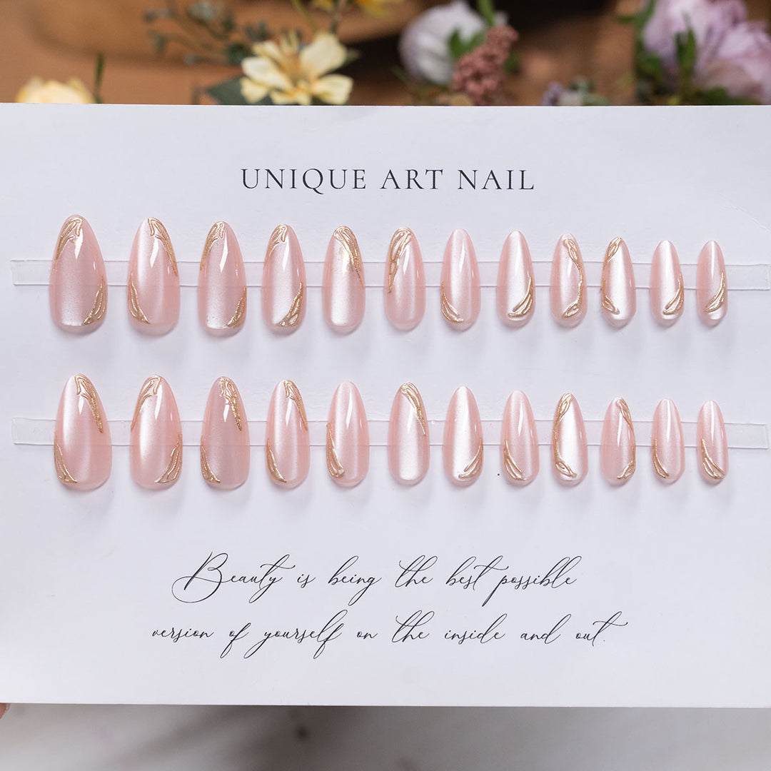 Long-Stiletto Gradient Press-On Nails with Artistic Swirl Design