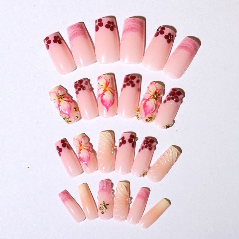 Artificial nail set with exquisite flower and glitter accents Kalsten