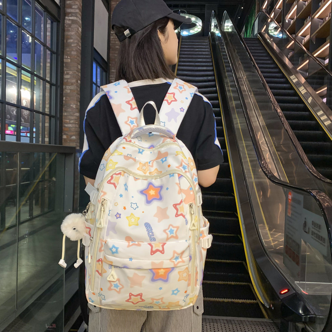 Backpack with Colorful Star Motif and Multifunctional Compartments Kalsten