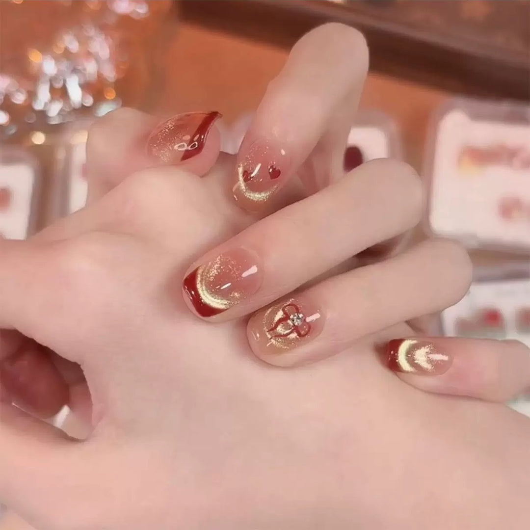 Heart-Themed Press-On Nail Art