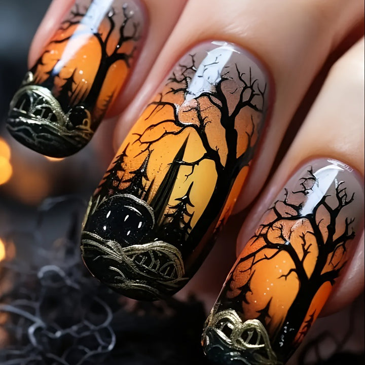 Artistic Halloween Landscape Nail Art