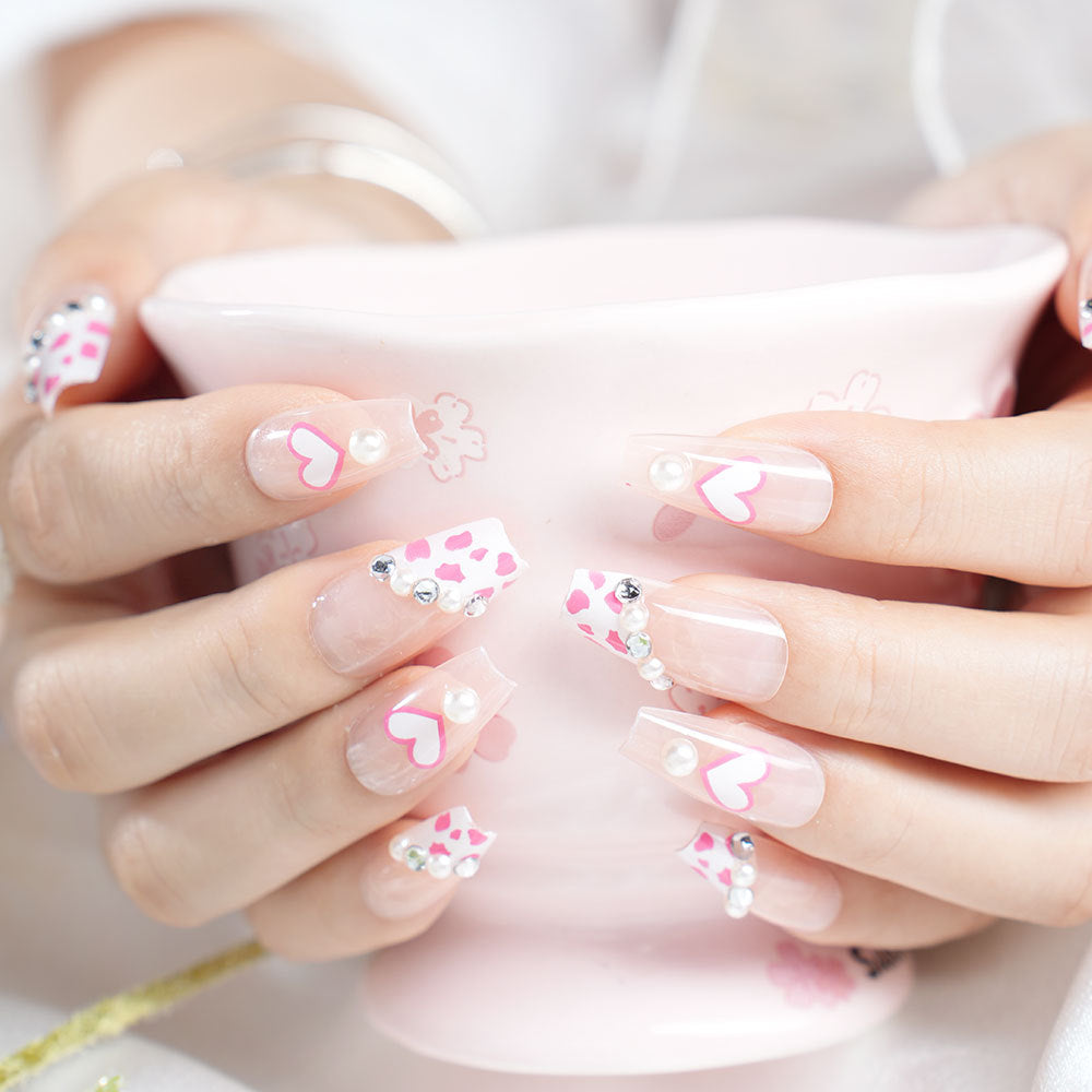 Decorative 3D Heart and Leopard Print Press-On Nail Set Kalsten