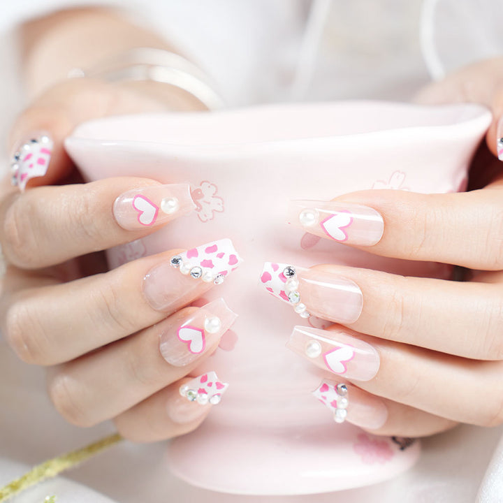 Decorative 3D Heart and Leopard Print Press-On Nail Set Kalsten