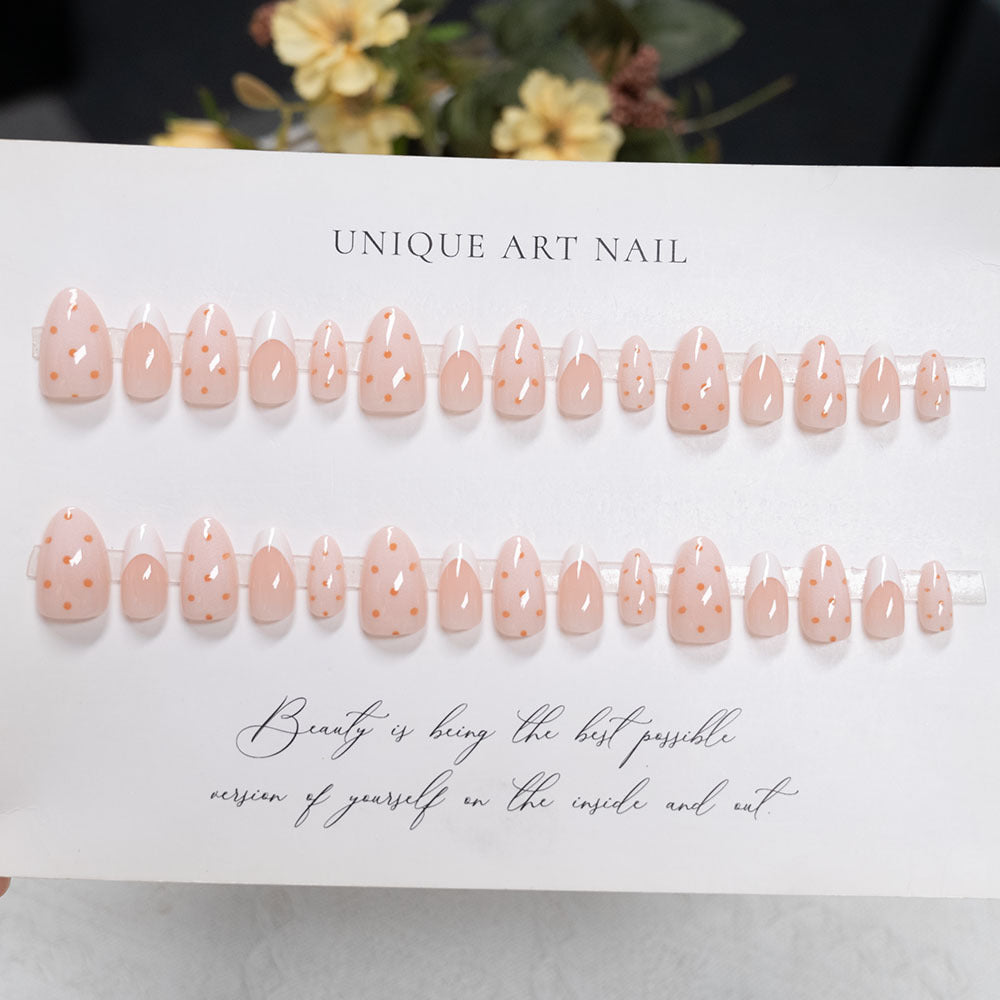 Decorative Press-On Nail Art with French Tip and Dot Design