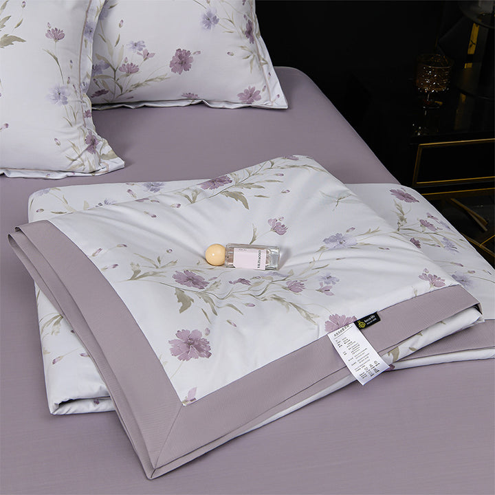 Floral Cotton Sateen Duvet Cover Set With Piped Border And Matching Pillow Shams