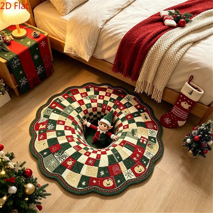 Festive 3D Christmas Village Area Rug