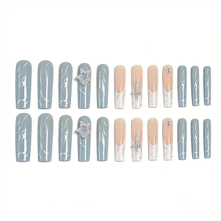 Artificial nails with luxurious marble design and radiant embellishments Kalsten